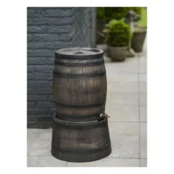 Vattenuppsamlare - NATURE - Regnvattentunna med träutseende - Kapacitet 120L - Brun - 50,5x66 cm