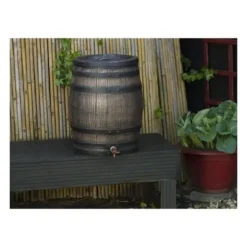 Vattenuppsamlare - NATURE - Regnvattentunna med träutseende - Kapacitet 120L - Brun - 50,5x66 cm