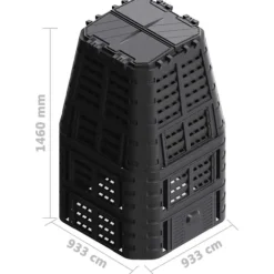 Väderbeständig kompostlåda 1000 L - Effektiv kompostering | Färg: Svart | Storlek: 93,3x93,3x146 cm