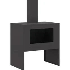 Vedeldad eldhäll med skorsten - Utomhus eldstad i svart stål | Storlek: 60x40x96 cm