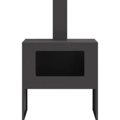 Vedeldad eldhäll med skorsten - Utomhus eldstad i svart stål | Storlek: 60x40x96 cm