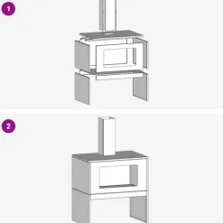Vedeldad eldhäll med skorsten - Utomhus eldstad i svart stål | Storlek: 60x40x96 cm