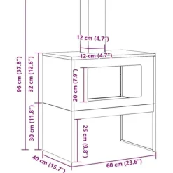 Vedeldad eldhäll med skorsten - Utomhus eldstad i svart stål | Storlek: 60x40x96 cm