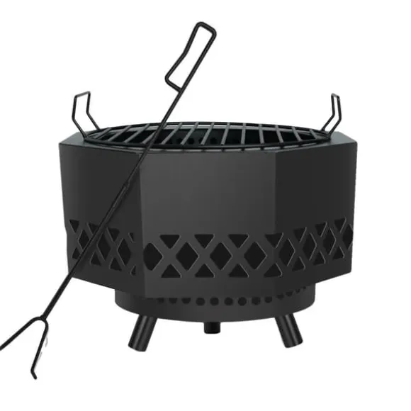 Vedeldad eldstad, mångsidig matlagningsgrill, bärbar design, hållbar konstruktion