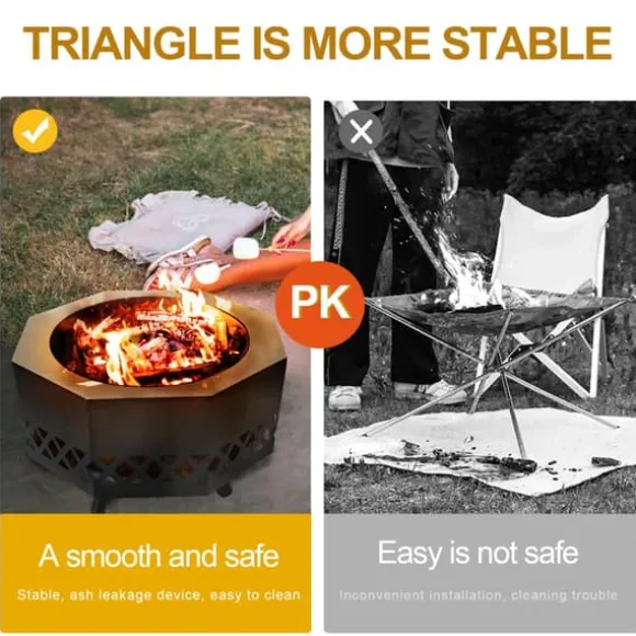 Vedeldad eldstad, mångsidig matlagningsgrill, bärbar design, hållbar konstruktion