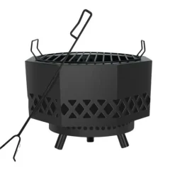 Vedeldad eldstad, mångsidig matlagningsgrill, bärbar design, hållbar konstruktion