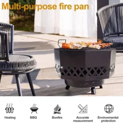 Vedeldad eldstad, mångsidig matlagningsgrill, bärbar design, hållbar konstruktion