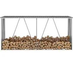 Vedskjul galvaniserat stål 330x84x152 cm antracit - Förvaringsbod För Ved - Vedförvaringsbord - Home & Living