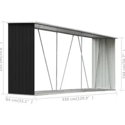 Vedskjul galvaniserat stål 330x84x152 cm antracit - Förvaringsbod För Ved - Vedförvaringsbord - Home & Living