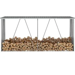 Vedskjul i galvaniserat stål - Hållbar förvaring för ved | Färg: Grå | Storlek: 330x84x152 cm