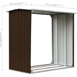 Vedskjul i galvaniserat stål - Stabil och väderbeständig vedförvaring | Färg: Brun | Storlek: 172x91x154 cm