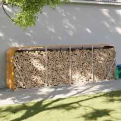 Vedställ i galvaniserat stål - Robust vedförvaring | Storlek: 300x45x100 cm | Färg: Träutseende