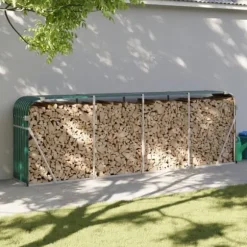 Vedställ i galvaniserat stål för vedförvaring | Färg: Grön | Storlek: 300x45x100 cm