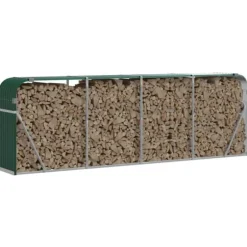 Vedställ i galvaniserat stål för vedförvaring | Färg: Grön | Storlek: 300x45x100 cm