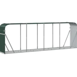 Vedställ i galvaniserat stål för vedförvaring | Färg: Grön | Storlek: 300x45x100 cm