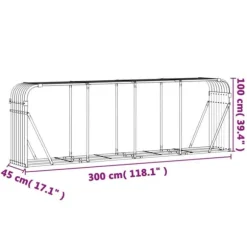 Vedställ i galvaniserat stål för vedförvaring | Färg: Grön | Storlek: 300x45x100 cm