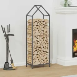 Vedställ i kallvalsat stål - Elegant vedförvaring | Färg: Antracit | Storlek: 40x25x120 cm
