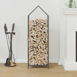 Vedställ i kallvalsat stål - Elegant vedförvaring | Färg: Antracit | Storlek: 40x25x120 cm