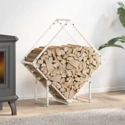 Vedställ i kallvalsat stål - Robusta och eleganta vedförvaringslösningar | Storlek: 80x25x80 cm | Färg: Vit