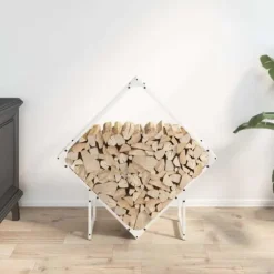 Vedställ i kallvalsat stål - Robusta och eleganta vedförvaringslösningar | Storlek: 80x25x80 cm | Färg: Vit