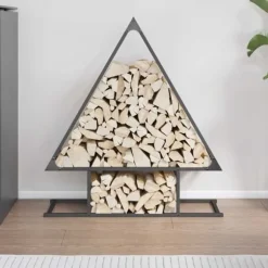 Vedställ i kallvalsat stål – Robusta vedförvaringslösning | Storlek: 80x25x90 cm | Färg: Svart