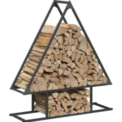 Vedställ i kallvalsat stål – Robusta vedförvaringslösning | Storlek: 80x25x90 cm | Färg: Svart