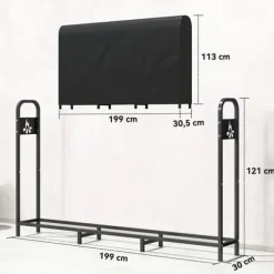 Vedställ i metall 199 × 30 × 121 cm – 0,6 m³ med vattentätt överdrag, upp till 300 kg