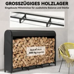 Vedställ i metall 199 × 30 × 121 cm – 0,6 m³ med vattentätt överdrag, upp till 300 kg