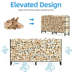 Vedställ i metall, 91,6 tum, kraftig konstruktion, stor kapacitet, inomhus/utomhus, svart