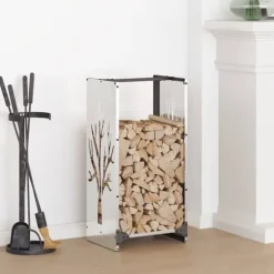 Vedställ i rostfritt stål - Hålla veden torr och organiserad | Storlek: 40x30x80 cm