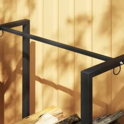 Vedställ kaminved stål svart 123x32x115 cm, 2 fack, 3 krokar, inomhus/utomhus, upp till 200 kg