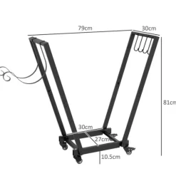 Vedställ med hjul 79×30×81 cm, metall, inkl. tändveds- & verktygskrokar