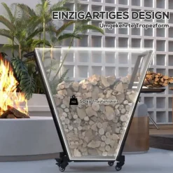 Vedställ med hjul 79×30×81 cm, metall, inkl. tändveds- & verktygskrokar