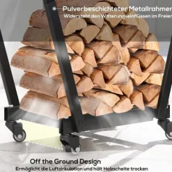 Vedställ med hjul 79×30×81 cm, metall, inkl. tändveds- & verktygskrokar