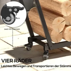 Vedställ med hjul 79×30×81 cm, metall, inkl. tändveds- & verktygskrokar