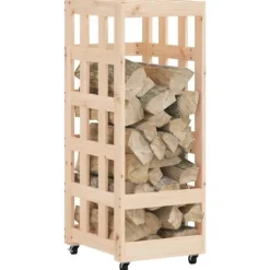 Vedställ med hjul i massiv furu - Förvaring av ved | Storlek: 40x49x110 cm