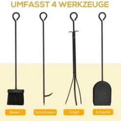 Vedställ med kaminverktyg 46×30×70 cm, stål svart – mysig eldstad