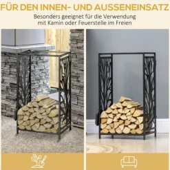 Vedställ med kaminverktyg 46×30×70 cm, stål svart – mysig eldstad