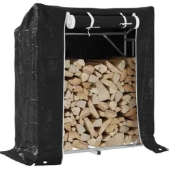 Vedställ med regnskydd - Hållbar vedförvaring | Färg: Galvaniserat stål | Storlek: 100,5x40,5x110,5 cm