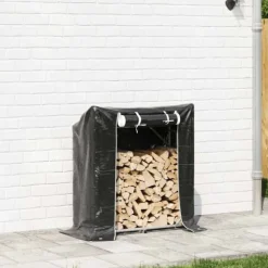 Vedställ med regnskydd - Hållbar vedförvaring | Färg: Galvaniserat stål | Storlek: 100,5x40,5x110,5 cm