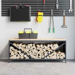 Vedställ med träskiva antracit 100,5x35,5x40 cm