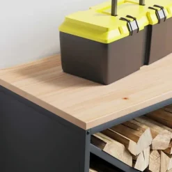 Vedställ med träskiva antracit 100,5x35,5x40 cm