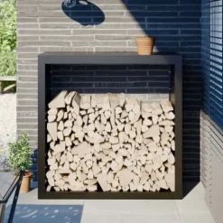 Vedställ svart 100x40x100 cm stål