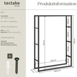 Vedställ Tuby, för inne- & utomhus, 100,5x25x150cm - svart
