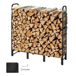 Vedställ, 122x32x118 cm, Svart, Metall, Utomhusförvaring