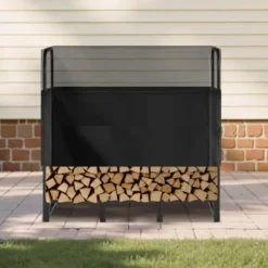 Vedställ, 122x32x118 cm, Svart, Metall, Utomhusförvaring