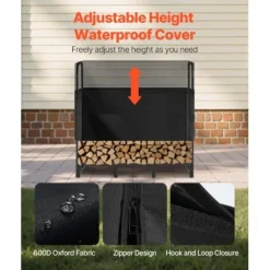 Vedställ, 122x32x118 cm, Svart, Metall, Utomhusförvaring