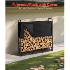 Vedställ, 122x32x118 cm, Svart, Metall, Utomhusförvaring