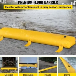 Översvämningsbarriär 12 ft lång x 12 in hög, sandsäckar, vattenavledande PVC-rör för hem, dörrar och garage.