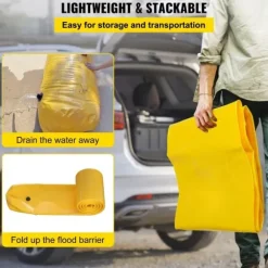 Översvämningsbarriär 12 ft lång x 12 in hög, sandsäckar, vattenavledande PVC-rör för hem, dörrar och garage.